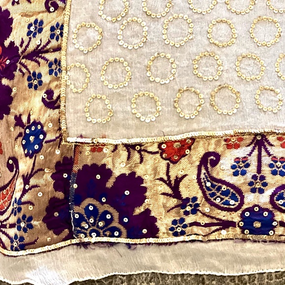 BrandNew!A pure silk Georgette hand embroidered sequins all over;Benarasi Border - Picture 6 of 17